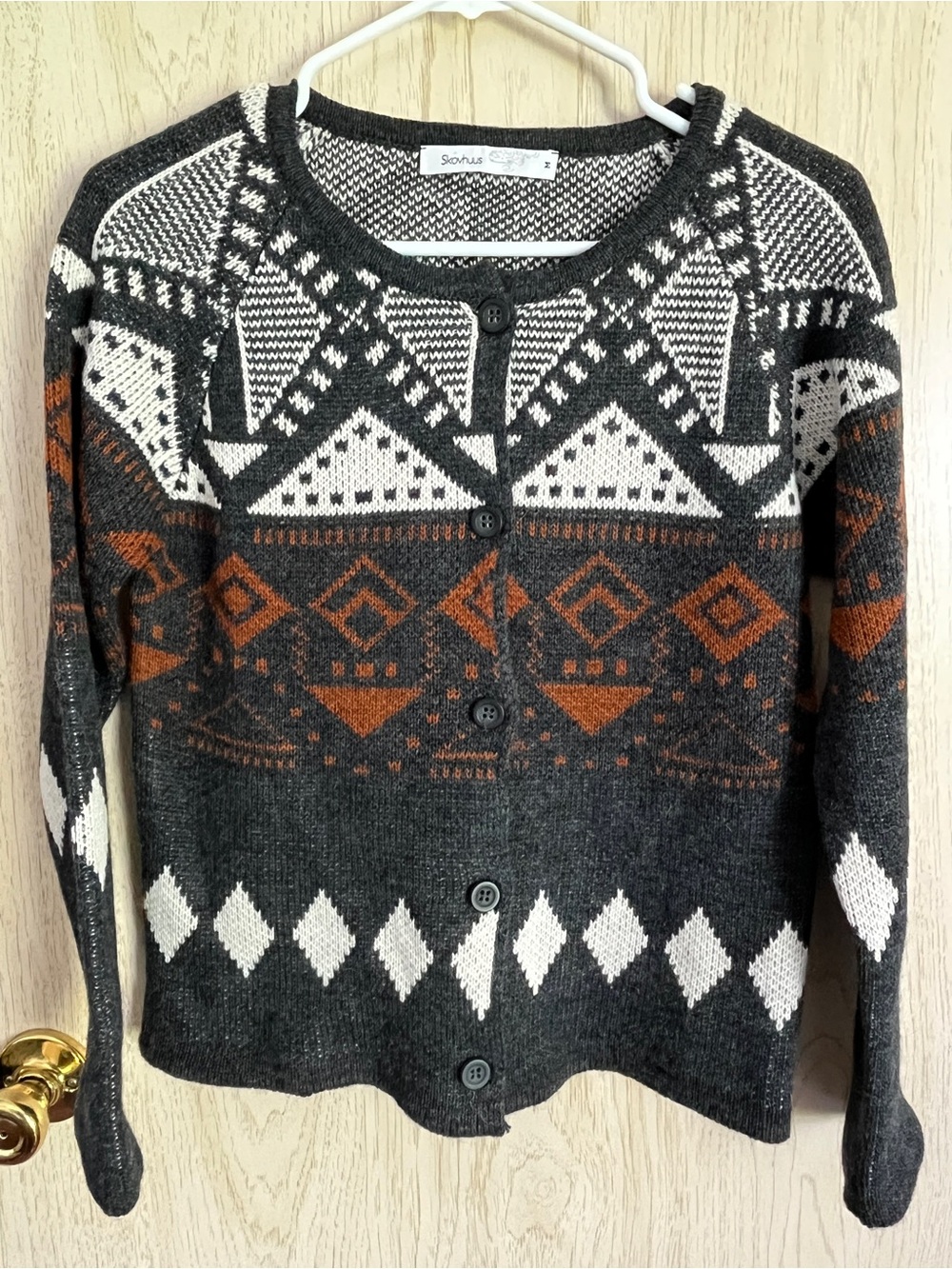 Skovhuus Fair Isle Danish Earth Tone Wool Blend Knit Cardigan Sz Medium